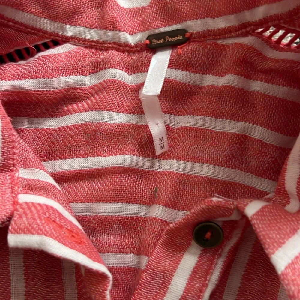 Free People Little Sway Coral Red Striped Button Down Shirt Dress